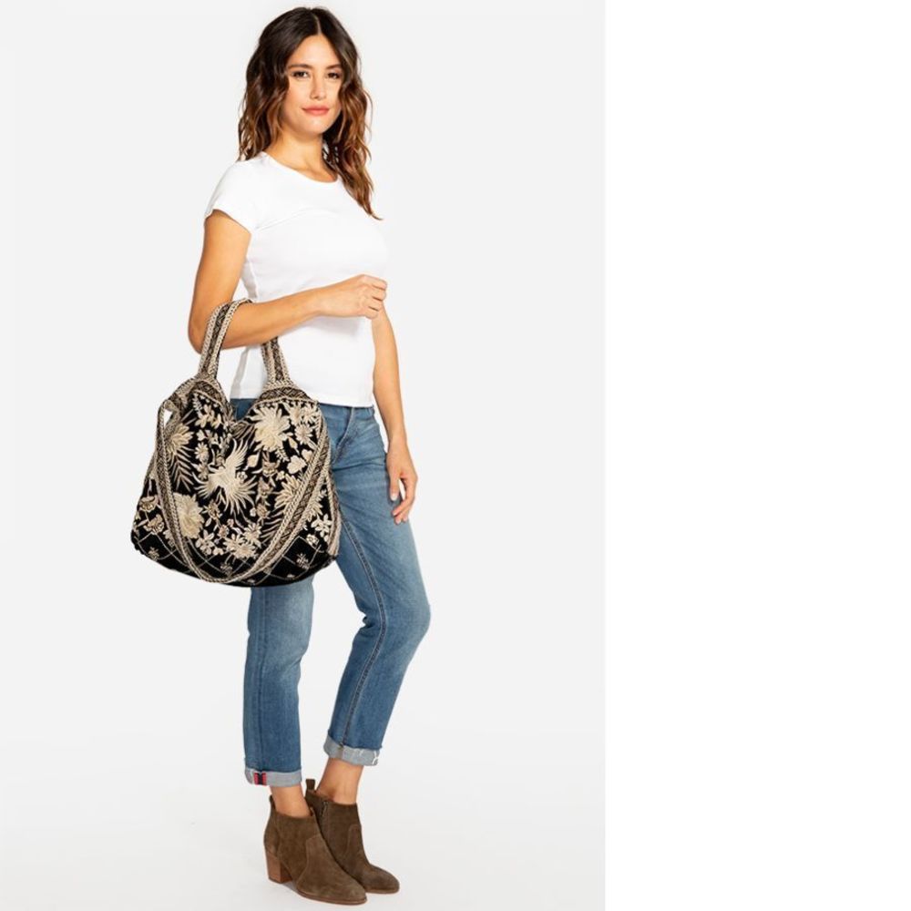 Johnny Was Othilia Black White Floral Special Velvet Tote Bag Handbag Purse NEW - Picture 4 of 12